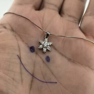 Sterling Silver 925 CZ Flower Pendant Necklace 18” Dainty Box Chain